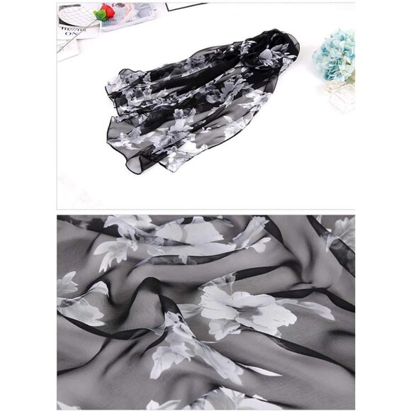 Scarfs Lightweight Print Floral Peach Blossom&black - Picture 4 of 4